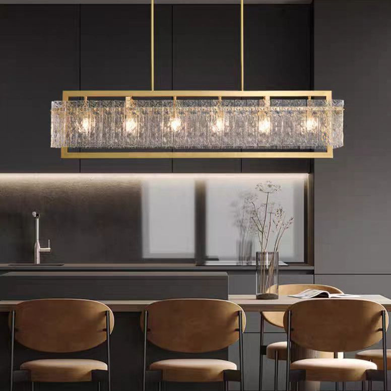 Light‑Luxury Nordic Glass Pendant Light, Full‑Brass Modern Minimalist Hanging Lamp for Dining Room, Living Room & Bar Counter Linear Pendant Light