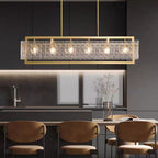 Light‑Luxury Nordic Glass Pendant Light, Full‑Brass Modern Minimalist Hanging Lamp for Dining Room, Living Room & Bar Counter Linear Pendant Light