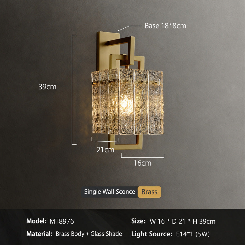 Modern Light‑Luxury Full‑Brass Crystal Wall Sconce, Indoor LED Wall Lamp for Living Room TV Background Wall & Hotel Corridor