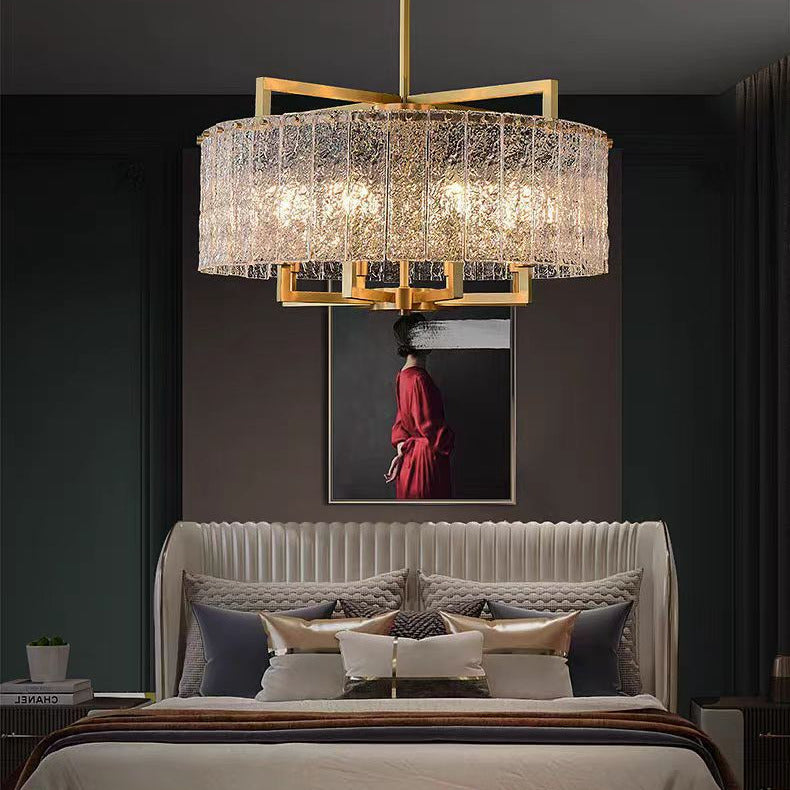 Light‑Luxury Nordic Glass Pendant Light, Full‑Brass Modern Minimalist Hanging Lamp for Dining Room, Living Room & Bar Counter Linear Pendant Light
