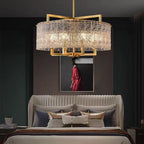 Light‑Luxury Nordic Glass Pendant Light, Full‑Brass Modern Minimalist Hanging Lamp for Dining Room, Living Room & Bar Counter Linear Pendant Light