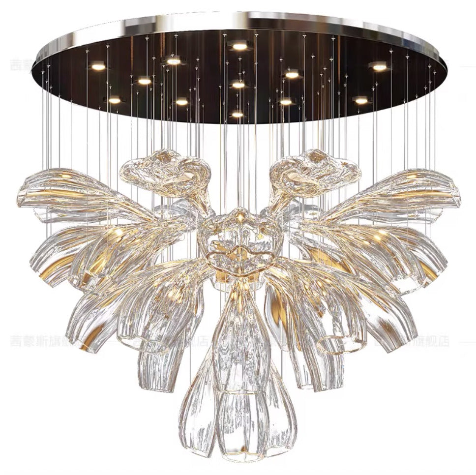 Light‑Luxury Post‑Modern Living Room Chandelier, Designer Minimalist Creative Circular Ring Glass Pendant Light for Dining Room, Bedroom, Villa & Duplex