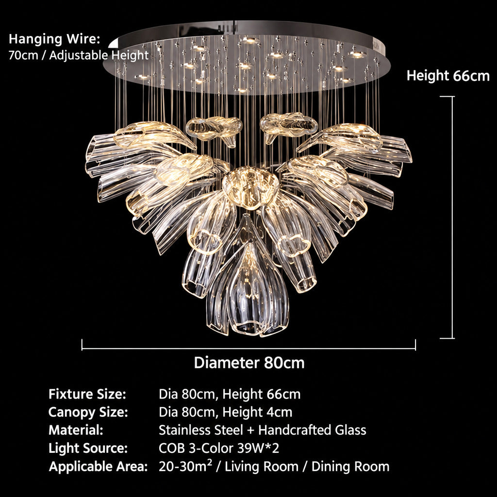 Light‑Luxury Post‑Modern Living Room Chandelier, Designer Minimalist Creative Circular Ring Glass Pendant Light for Dining Room, Bedroom, Villa & Duplex