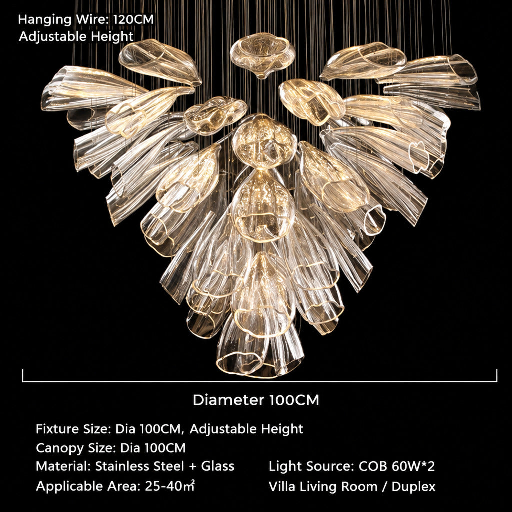 Light‑Luxury Post‑Modern Living Room Chandelier, Designer Minimalist Creative Circular Ring Glass Pendant Light for Dining Room, Bedroom, Villa & Duplex