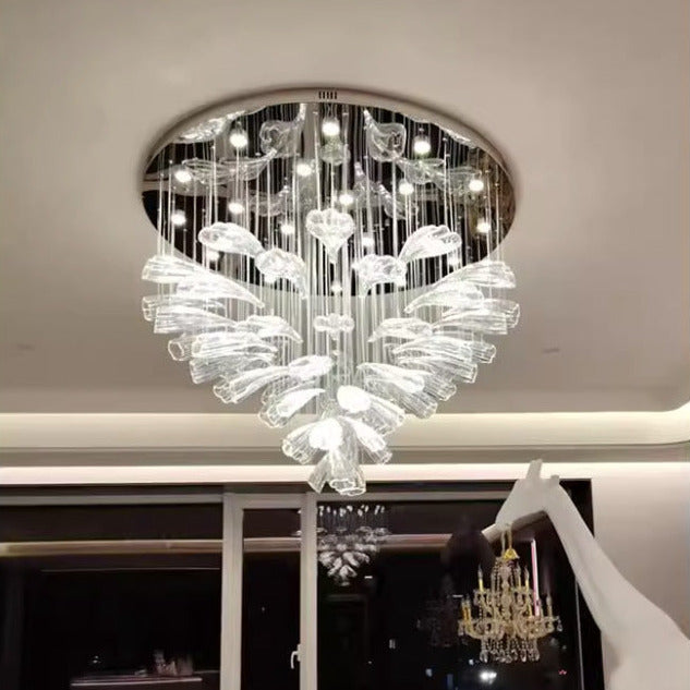 Light‑Luxury Post‑Modern Living Room Chandelier, Designer Minimalist Creative Circular Ring Glass Pendant Light for Dining Room, Bedroom, Villa & Duplex