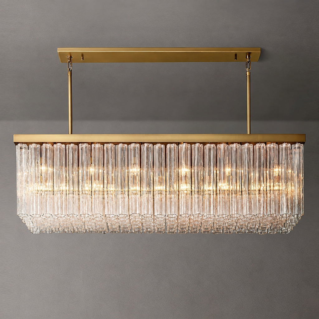 American Luxury Long Glass Chandelier, Premium Elegant Island Light for Villa Dining Room