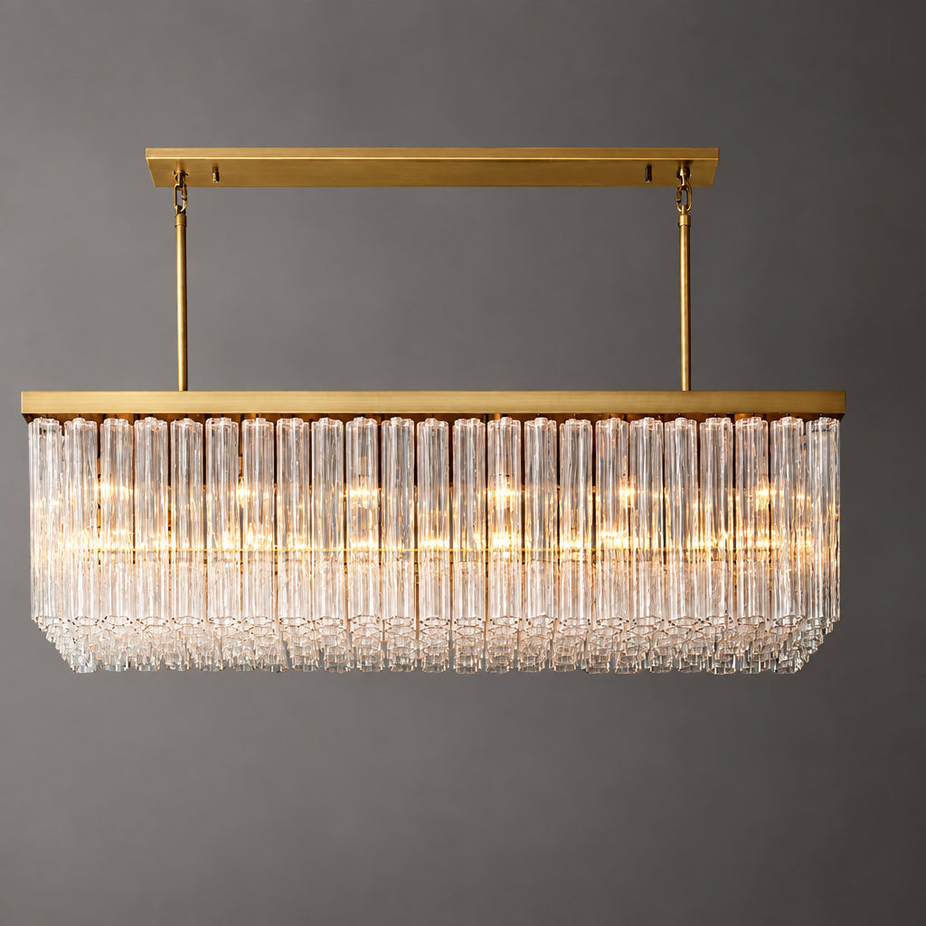 American Luxury Long Glass Chandelier, Premium Elegant Island Light for Villa Dining Room