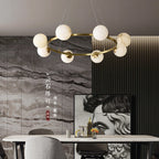 Nordic Copper Chandelier with Marble Spherical Shade, Minimalist Magic Bean Pendant Light for Living Room, Dining Room, Bedroom & Duplex