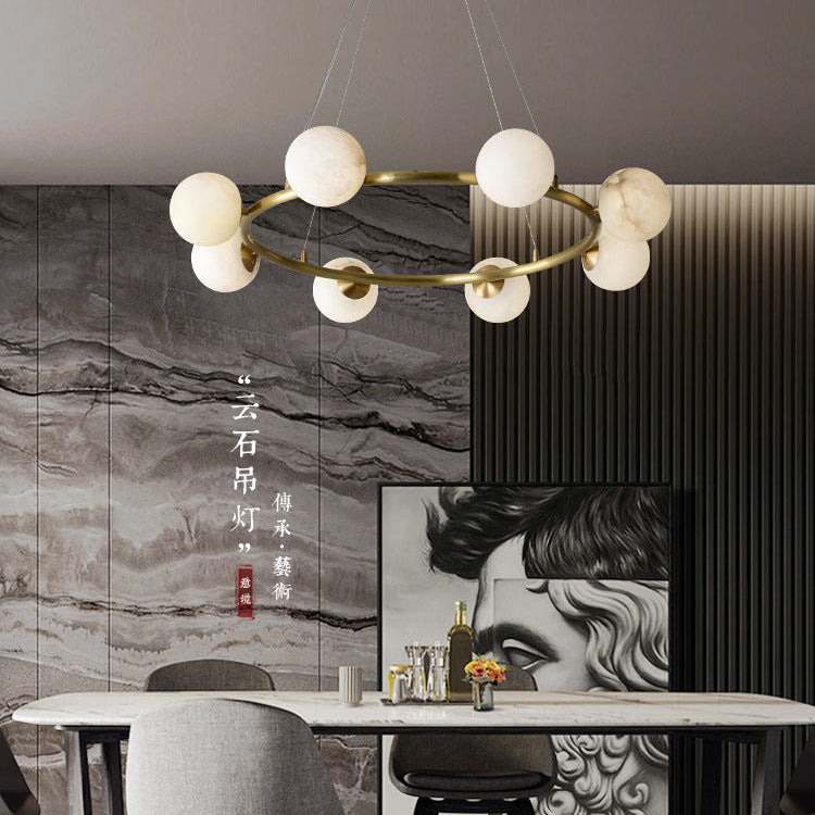 Nordic Copper Chandelier with Marble Spherical Shade, Minimalist Magic Bean Pendant Light for Living Room, Dining Room, Bedroom & Duplex