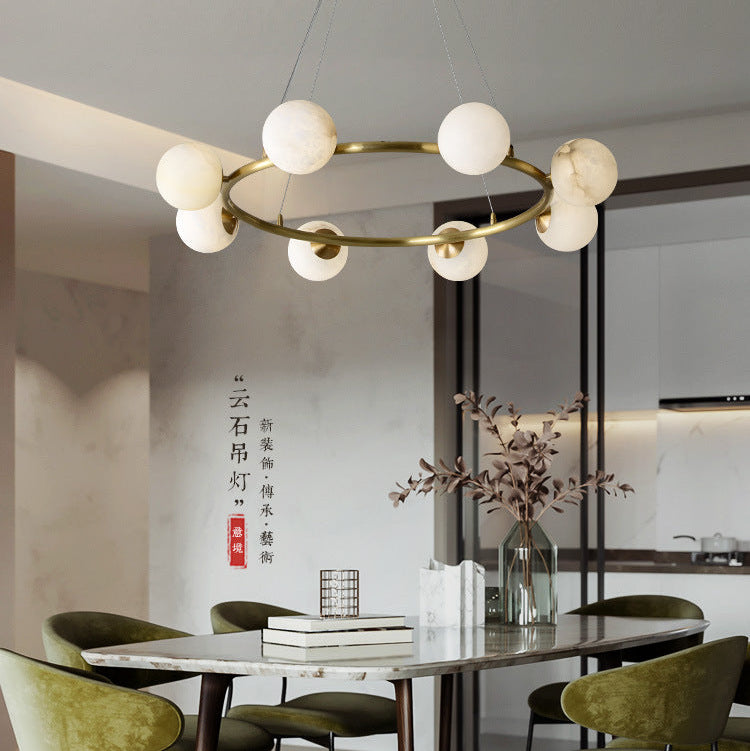 Nordic Copper Chandelier with Marble Spherical Shade, Minimalist Magic Bean Pendant Light for Living Room, Dining Room, Bedroom & Duplex