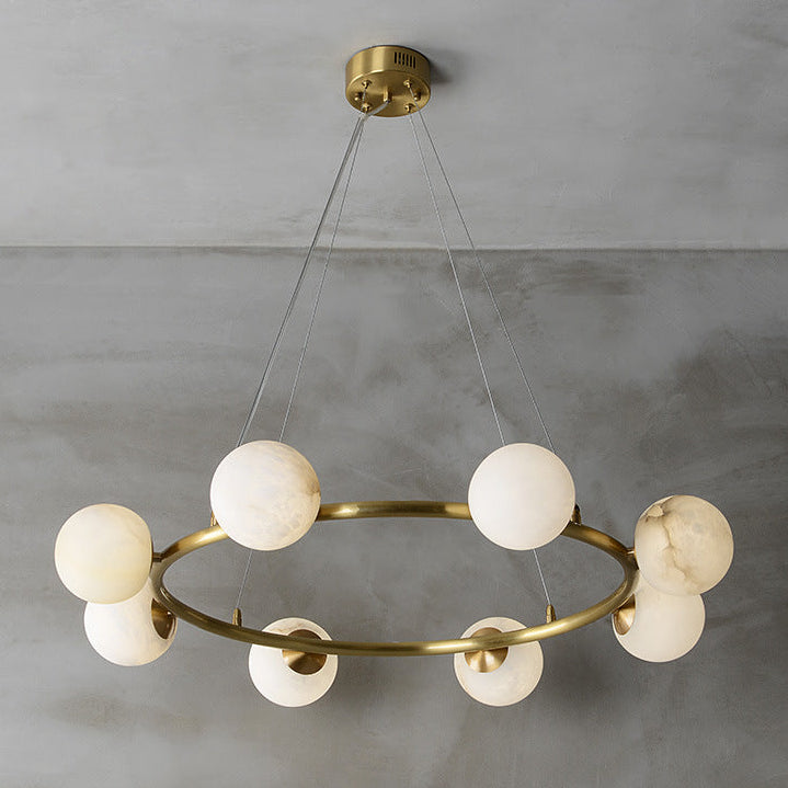 Nordic Copper Chandelier with Marble Spherical Shade, Minimalist Magic Bean Pendant Light for Living Room, Dining Room, Bedroom & Duplex