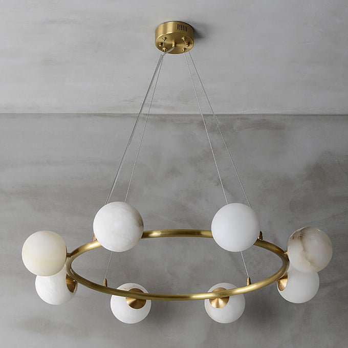Nordic Copper Chandelier with Marble Spherical Shade, Minimalist Magic Bean Pendant Light for Living Room, Dining Room, Bedroom & Duplex