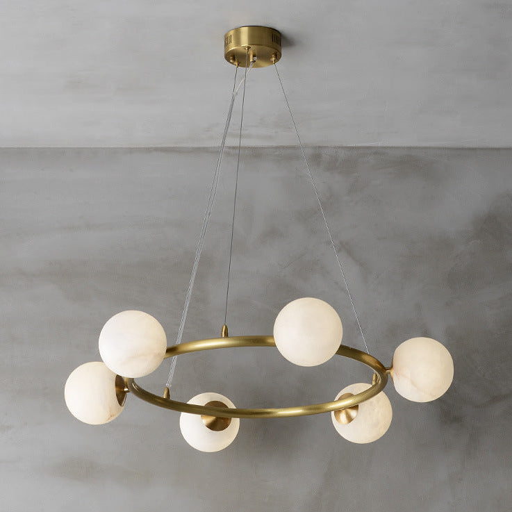 Nordic Copper Chandelier with Marble Spherical Shade, Minimalist Magic Bean Pendant Light for Living Room, Dining Room, Bedroom & Duplex