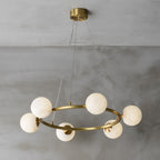 Nordic Copper Chandelier with Marble Spherical Shade, Minimalist Magic Bean Pendant Light for Living Room, Dining Room, Bedroom & Duplex