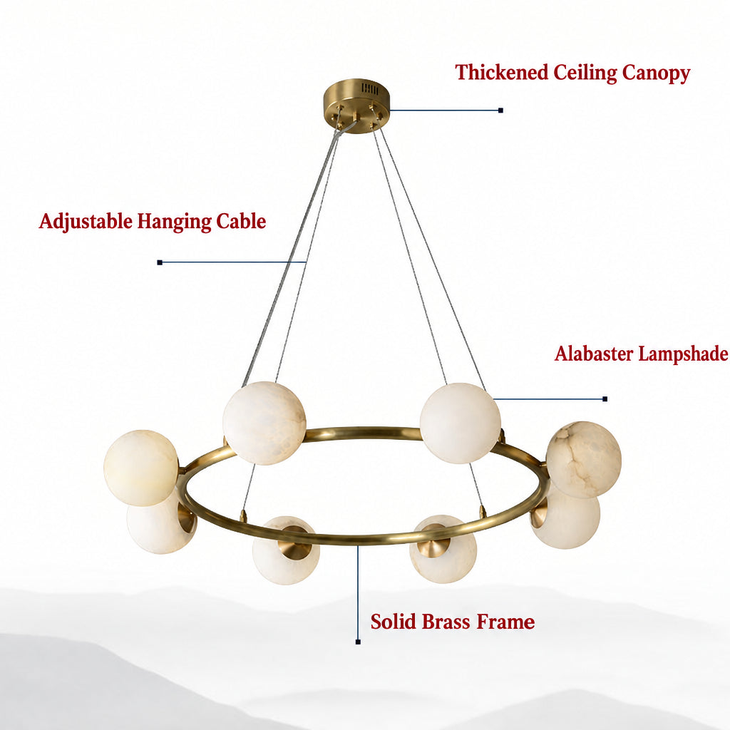 Nordic Copper Chandelier with Marble Spherical Shade, Minimalist Magic Bean Pendant Light for Living Room, Dining Room, Bedroom & Duplex