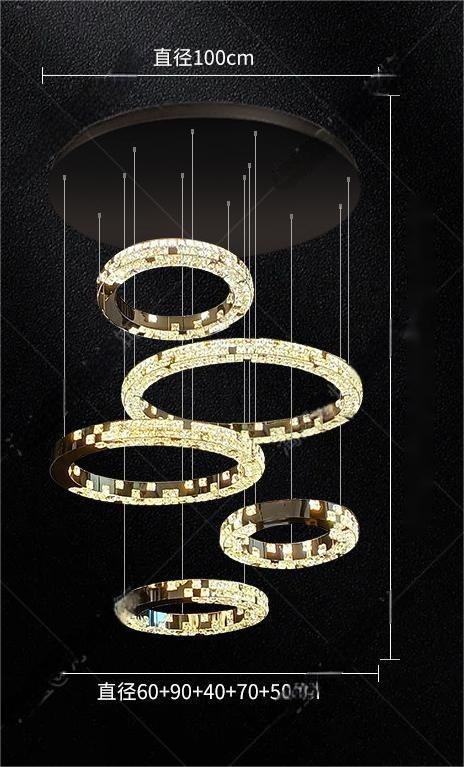 Light luxury modern chandelier for double‑height living room with open‑riser staircase, staircase light for loft apartment, crystal chandelier for villa duplex