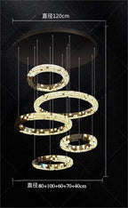 Light luxury modern chandelier for double‑height living room with open‑riser staircase, staircase light for loft apartment, crystal chandelier for villa duplex