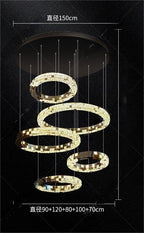 Light luxury modern chandelier for double‑height living room with open‑riser staircase, staircase light for loft apartment, crystal chandelier for villa duplex