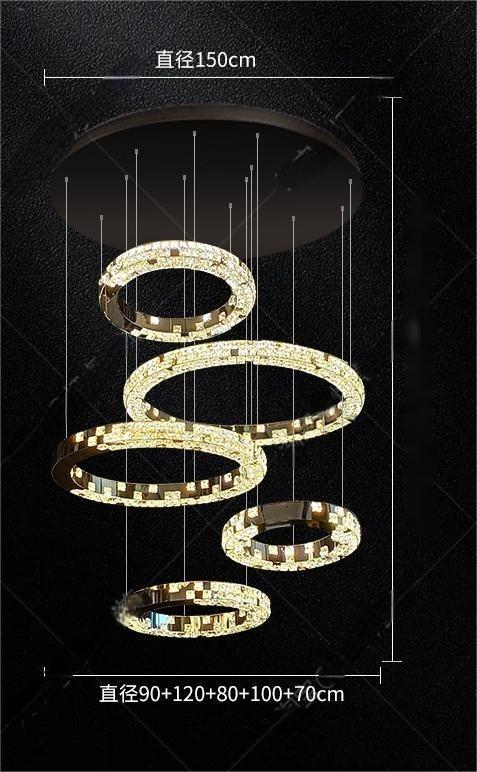 Light luxury modern chandelier for double‑height living room with open‑riser staircase, staircase light for loft apartment, crystal chandelier for villa duplex