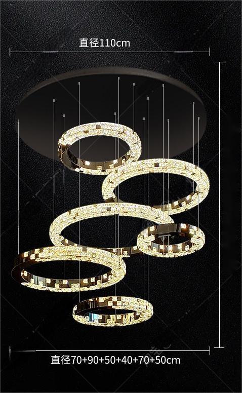 Light luxury modern chandelier for double‑height living room with open‑riser staircase, staircase light for loft apartment, crystal chandelier for villa duplex
