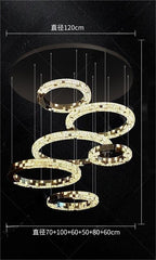 Light luxury modern chandelier for double‑height living room with open‑riser staircase, staircase light for loft apartment, crystal chandelier for villa duplex