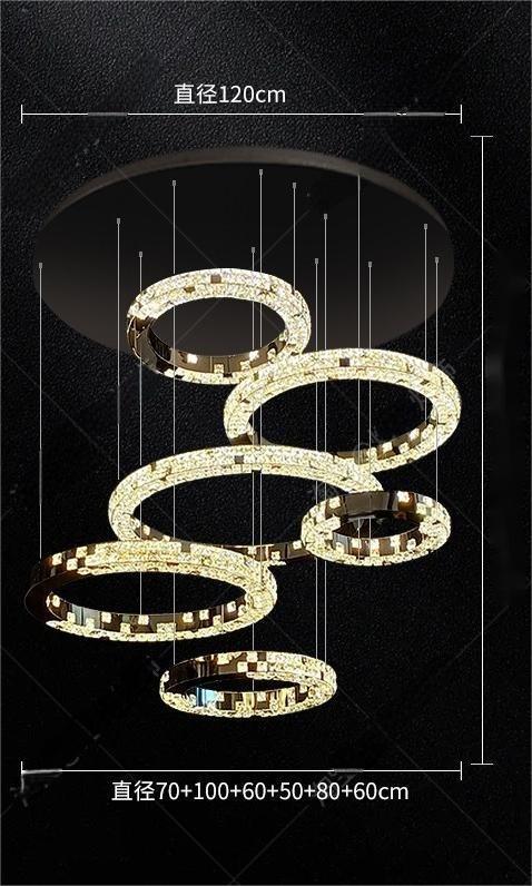 Light luxury modern chandelier for double‑height living room with open‑riser staircase, staircase light for loft apartment, crystal chandelier for villa duplex