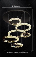 Light luxury modern chandelier for double‑height living room with open‑riser staircase, staircase light for loft apartment, crystal chandelier for villa duplex