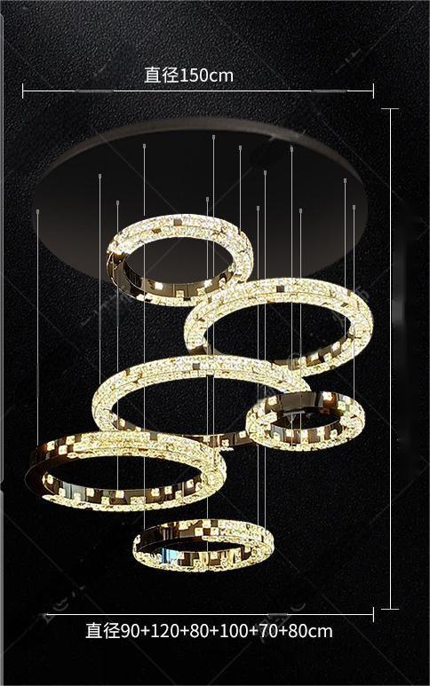 Light luxury modern chandelier for double‑height living room with open‑riser staircase, staircase light for loft apartment, crystal chandelier for villa duplex
