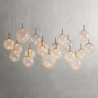 Long Linear Cracked‑Glass Chandelier for Villa Vaulted Ceiling, Duplex Stairwell & Dining Island