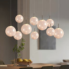 Long Linear Cracked‑Glass Chandelier for Villa Vaulted Ceiling, Duplex Stairwell & Dining Island