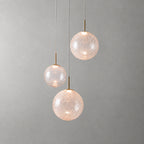 Long Linear Cracked‑Glass Chandelier for Villa Vaulted Ceiling, Duplex Stairwell & Dining Island