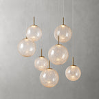 Long Linear Cracked‑Glass Chandelier for Villa Vaulted Ceiling, Duplex Stairwell & Dining Island