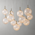Long Linear Cracked‑Glass Chandelier for Villa Vaulted Ceiling, Duplex Stairwell & Dining Island