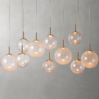 Long Linear Cracked‑Glass Chandelier for Villa Vaulted Ceiling, Duplex Stairwell & Dining Island