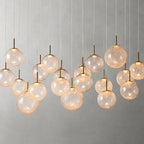Long Linear Cracked‑Glass Chandelier for Villa Vaulted Ceiling, Duplex Stairwell & Dining Island