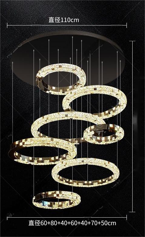 Light luxury modern chandelier for double‑height living room with open‑riser staircase, staircase light for loft apartment, crystal chandelier for villa duplex
