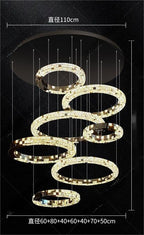 Light luxury modern chandelier for double‑height living room with open‑riser staircase, staircase light for loft apartment, crystal chandelier for villa duplex