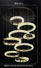 Light luxury modern chandelier for double‑height living room with open‑riser staircase, staircase light for loft apartment, crystal chandelier for villa duplex