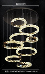 Light luxury modern chandelier for double‑height living room with open‑riser staircase, staircase light for loft apartment, crystal chandelier for villa duplex