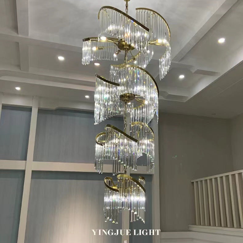 Luxury Crystal Stairwell Chandelier, Custom‑size Crystal Pendant Light for Villa Hollow Living Room, Vaulted Duplex & High‑rise Lobby