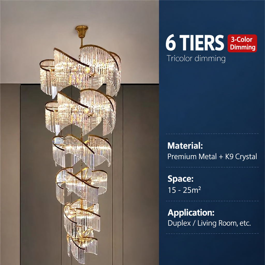 Luxury Crystal Stairwell Chandelier, Custom‑size Crystal Pendant Light for Villa Hollow Living Room, Vaulted Duplex & High‑rise Lobby
