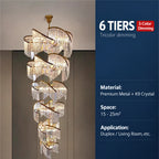 Luxury Crystal Stairwell Chandelier, Custom‑size Crystal Pendant Light for Villa Hollow Living Room, Vaulted Duplex & High‑rise Lobby