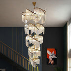 Luxury Crystal Stairwell Chandelier, Custom‑size Crystal Pendant Light for Villa Hollow Living Room, Vaulted Duplex & High‑rise Lobby