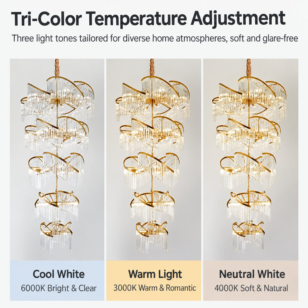 Luxury Crystal Stairwell Chandelier, Custom‑size Crystal Pendant Light for Villa Hollow Living Room, Vaulted Duplex & High‑rise Lobby