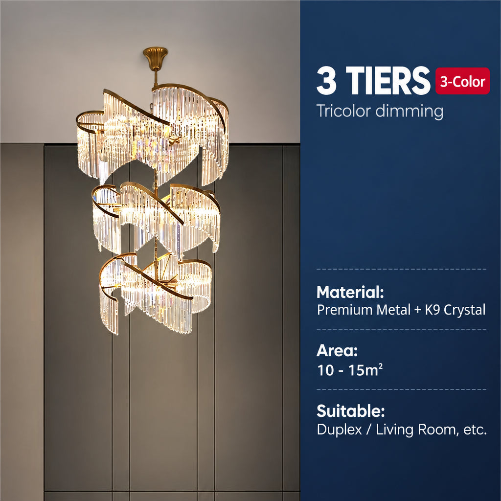 Luxury Crystal Stairwell Chandelier, Custom‑size Crystal Pendant Light for Villa Hollow Living Room, Vaulted Duplex & High‑rise Lobby