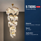 Luxury Crystal Stairwell Chandelier, Custom‑size Crystal Pendant Light for Villa Hollow Living Room, Vaulted Duplex & High‑rise Lobby