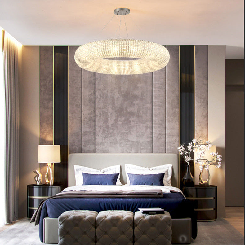 Creative Ring‑shaped Iron Chandelier, Retro Simple Crystal Pendant Light for Living Room, Dining Room, Villa & Showroom