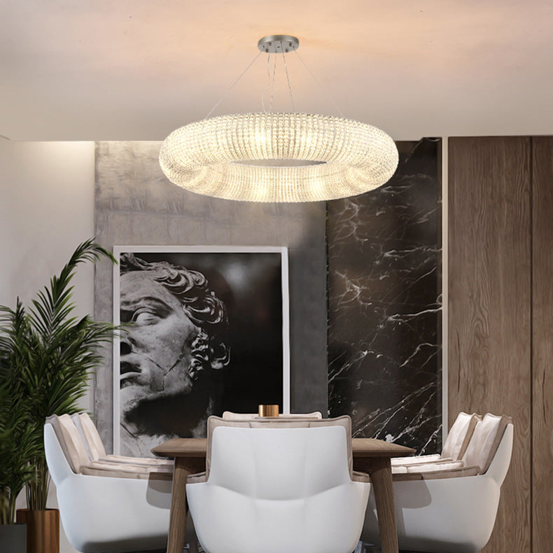 Creative Ring‑shaped Iron Chandelier, Retro Simple Crystal Pendant Light for Living Room, Dining Room, Villa & Showroom