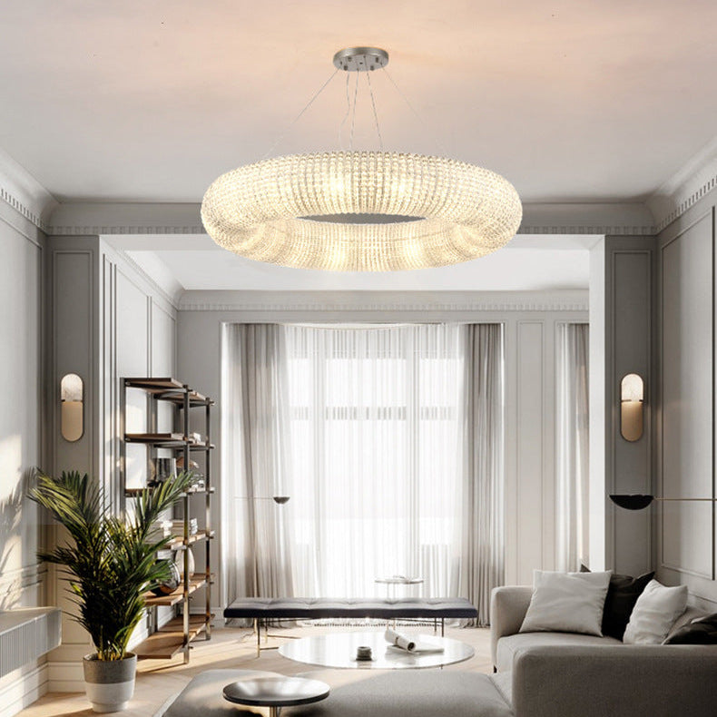 Creative Ring‑shaped Iron Chandelier, Retro Simple Crystal Pendant Light for Living Room, Dining Room, Villa & Showroom