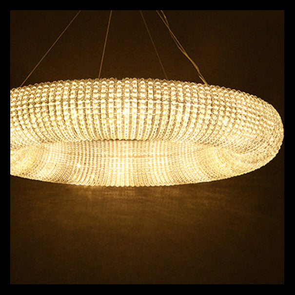 Creative Ring‑shaped Iron Chandelier, Retro Simple Crystal Pendant Light for Living Room, Dining Room, Villa & Showroom
